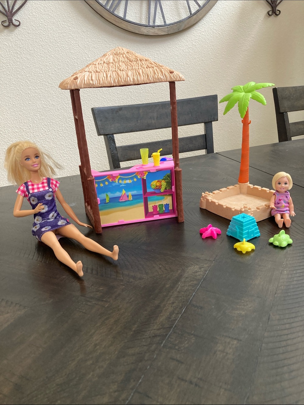 Blonde Doll Beach Playset with Pink Tiki Stand and Palm Tree